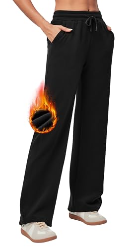 Heathyoga Fleece Lined Wide Leg Sweatpants Women Baggy High Waisted Flare Sweat Pants for Women Joggers with Pockets