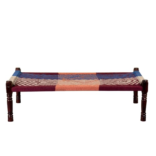Image of Solid Sheesham Wood Charpai Khat | Handcrafted Daybed Khatiya Charpai with Cotton Rope | Traditional Khat Bed Wooden Diwan Cot for Living Room | 6X3 Feet (Dori 17)