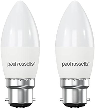 paul russells Bayonet Light B22D, 60W Bulb, Cool White / Natural White 4000K, 7W 600lm LED Bulbs, BC C37 Candle Energy Saving Chandelier Lightbulbs, Non-dimmable, Pack of 2