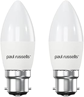 paul russells Bayonet Light B22D, 60W Bulb, Cool White / Natural White 4000K, 7W 600lm LED Bulbs, BC C37 Candle Energy Saving Chandelier Lightbulbs, Non-dimmable, Pack of 2