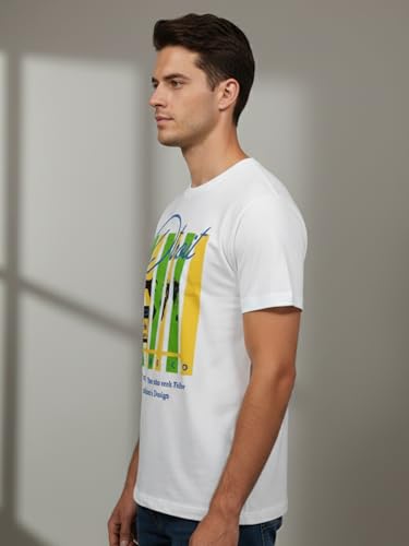Image of Dollar Club Men's Cotton Round Neck Printed T-Shirt White