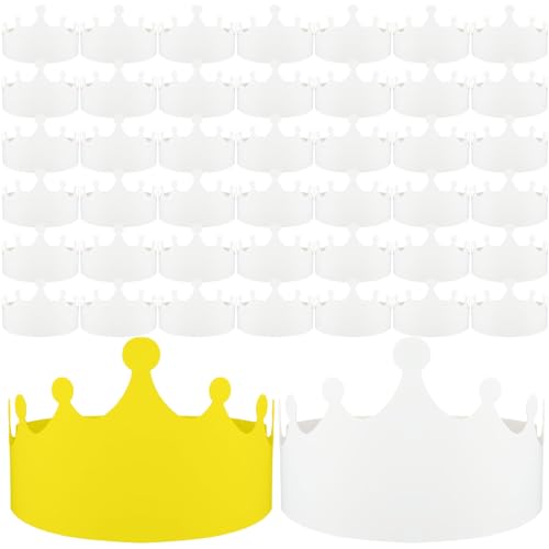 Jetec 100 Pcs White Paper Crowns Kids DIY Birthday Crowns for Classroom Birthday Party Hats Decorations Baby Shower Supplies (Stylish)