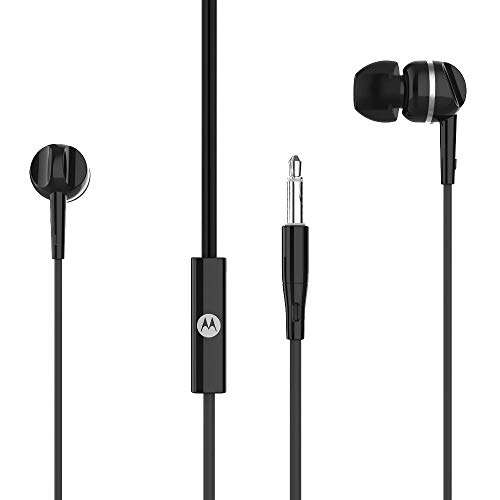 Motorola Pace 105 - Wired In-Ear Stereo Headphones with Microphone - Alexa, Siri Google Assistant - Black