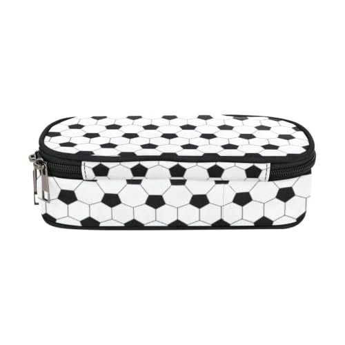 Image of Soccer Skin Pencil Pouch Case for Boys Teen Girls Women Black and White | Large Capacity, Canvas School Supplies 3 Zippers, Funny Hive Geometrc Net Office Desk Soft Organizers Pen Box