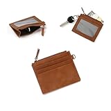 RisePlus Portamonete Mini Slim Uomo Donna in Pelle con Zip e Portachiavi, Tascabile con 3 Scomparti Carte, Design Compatto per Monete e Carte di Credito