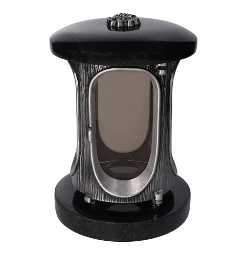 Stilvolle Grablaterne Granit Schwedische Black Höhe 23 cm/Ø 15 cm Silber mit Rosette