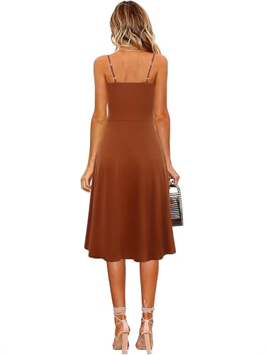 Image of Berydress Women's Casual Beach Summer Dresses 2026 Solid Cotton Flattering A-Line Spaghetti Strap Button Down Midi Sundress