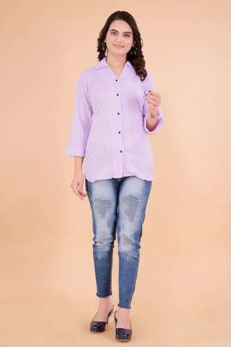 Image of ROYALICA Women Tops Womens Regular Fit Striped White Colour Cotton Blend Casual Shirt