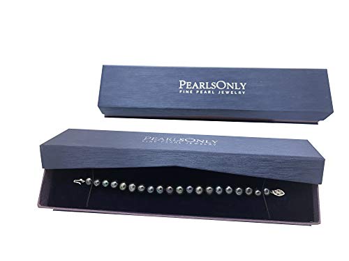 Image of Black 8.5-9mm AA Quality Freshwater 925 Sterling Silver Cultured Pearl Bracelet For Women