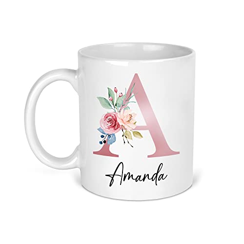 Chicken Craft Personalised Floral Initial Mug - Custom Name Coffee Cup Gift for Her