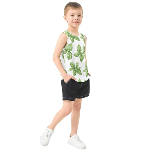 JUNZAN Cute Basil White Children Tank Tops Sleeveless Toddler Vest Active Shirts for Gym Swim Beach Outdoor 3T4