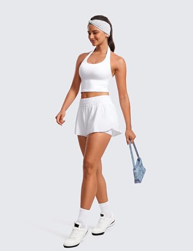 CRZ YOGA Butterluxe Halter Crop Tank Tops for Women - Open Back Padded Longline Sports Bras Workout Gym