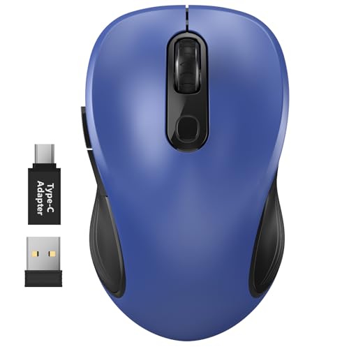 Image of WisFox 2.4G Wireless Mouse for Laptop, Ergonomic Computer Mouse with USB Receiver and Type-C Adapter, 3 Adjustable Levels, 6 Button Cordless Wireless Mice for Windows Mac PC Notebook (Blue)