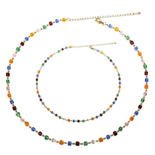 SULIUDAJI Collar Bohemio de Cuentas Con Pulsera Colorida, de Cristal Cúbico Para Fiesta en la Playa, Graduación y Festivales