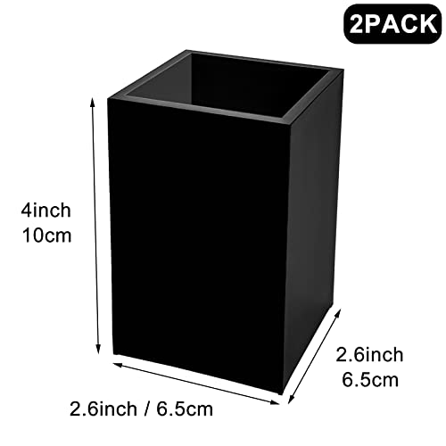 Image of 2 Pack Black Acrylic Pencil Pen Holder Cup,Desk Accessories Holder,Makeup Brush Storage Organizer,Modern Design Desktop Stationery Organizer for Office School Home Supplies,2.6x 2.6x 4 inches
