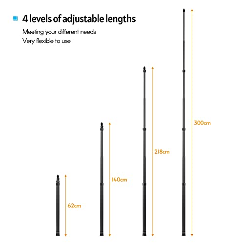 Moniss 3 metros / 9,8 pés de fibra de carbono Selfie Stick de extensão ajustável com substituição de