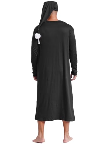 Men's Soft Loose Sleepwear Long Sleeve Nightshirt Night Pajama Set with Sleeping Cap2