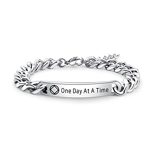 WAJJUAN One Day At A Time AA Bracelet Sobriety Gift Addiction Recovery Gift AA Bracelet NA Gift Anniversary Bracelet Gift for Her Birthday Jewelry (NA BRchain S)