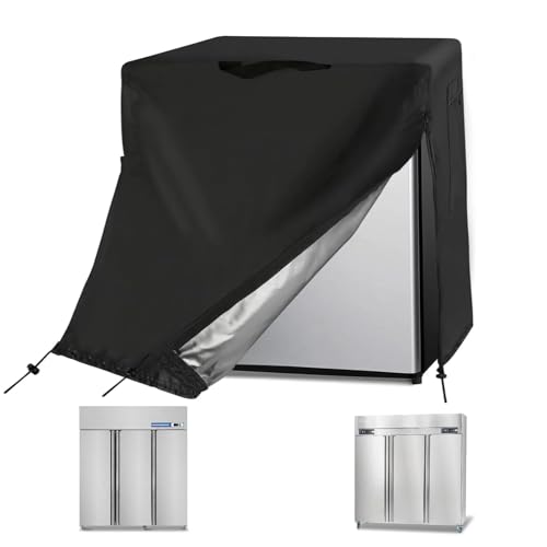 Image of 72W Commercial Refrigerator Cover for 54 Cu Ft Industrial Upright Fridge | 72x33x83,Waterproof Dustproof Heavy Duty Oxford Fabric,for 72 inch W Commercial 54 Cu.ft 3 Door Stainless Steel Freezer Combo