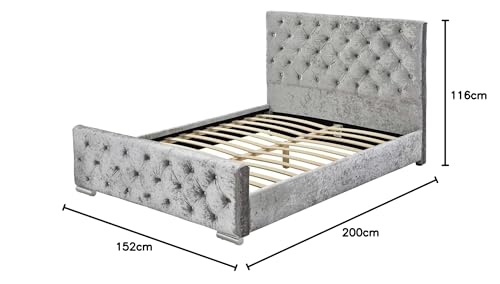 Sleep Design Buckingham Fabric Upholstered Bed Frame Double/King Size (King 5ft, Silver)