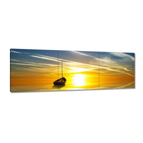 Toile imprimée bateau coucher du soleil 150x50 cm premium