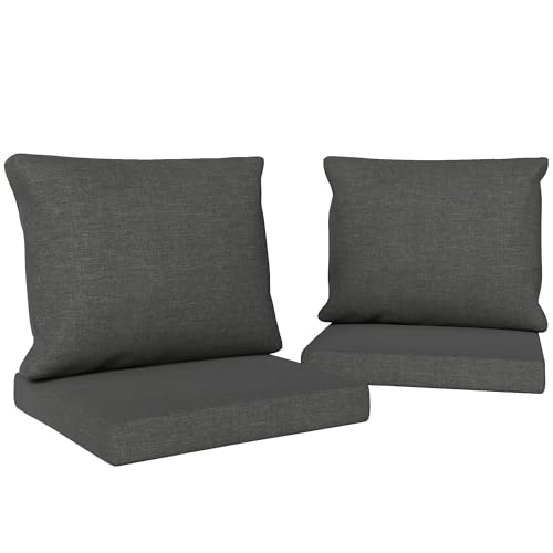 Outsunny Ensemble de 4 Coussins pour Salon de Jardin, 2 pour Assise 56x52x7cm + 2 pour Dossier 56x45x17cm, Housses Amovibles et lavables, Gris foncé