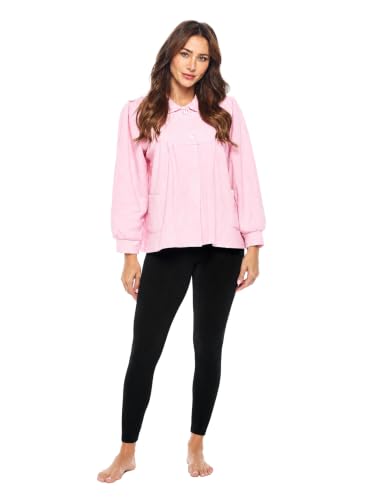 Casual Nights Womens Chenille Bed Jacket Button Front Long Sleeve Sleep Top with Pockets - Pink - 3X-Large