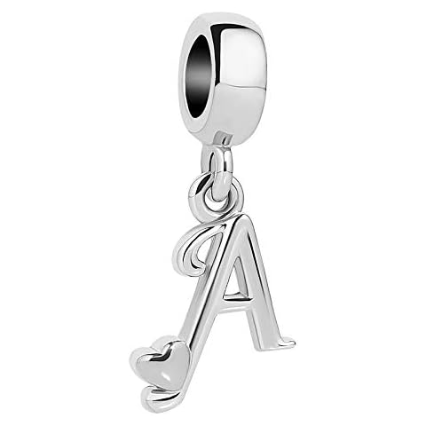 KunBead Initials A Letter Alphabet Love Heart Birthday Dangle Charm Compatible with Pandora Bracelet for Women Cover