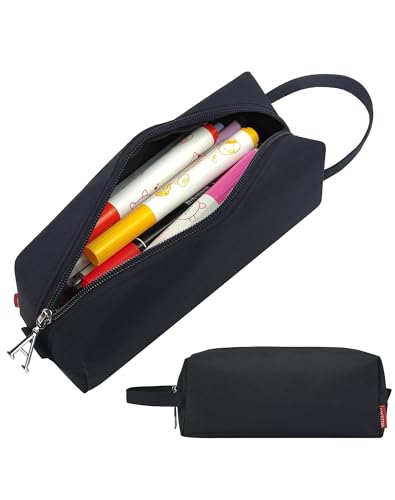 Image of Fmeida Pencil Case Pouch Black - Initial A Zipper Pencil Pouch Portable Pencil Bag Simple Office Stationery Pouch with Handle - Personalized Gift
