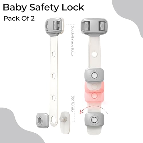 Image of Bembika Furniture Safety Locks for Kids, Child Safety Lock for Fridge, Drawers, Cupboard, Cabinet, Window Safety Multifunction Accessories Adjustable Lock for Baby and Infants Grey - 2 Pcs