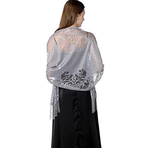 Ralcosuss Women’s Lace Shawl Wrap Scarf for Evening Dresses Sheer Soft Fringe Long Scarves Bridal Bridesmaid Wedding Cover Up