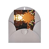 Graue Grußkarte - Weihnachtskarte mit schwarzem Katzendruck, blanko, gesegnete Karte für Geburtstag, Hochzeit, Valentinstag & Party-Einladung