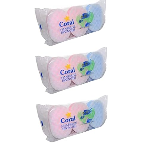 9 x Exfoliating Bath Sponge for Adults and Kids, 3 Packs of 3 Massage Sponges for Men and Women, Mixed Colours Cover