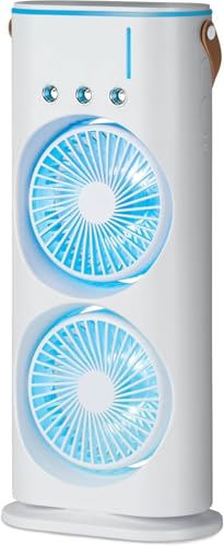 Image of Mini Cooler for Room Cooling AC Portable Mini Fan Artic Cooler with 7 Colors LED Light, 1 /2 /3 H Timer, 3 Wind Speeds and 3 Spray Modes for Office,Home,Dorm,Travel (Double)