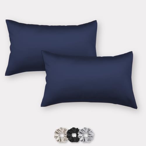 Image of SEEVO 400 TC Luxurious Satin Silk Pillow Covers /Pillowcases with Envelope Closure, Soft Comfortable Protects Hair and Skin - 20 inch x 30 inch - Set of 2 (Navy Blue)