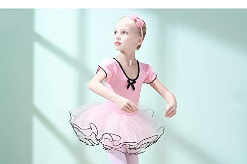 Girl's Short Sleeve Ballet Leotard Skirted Dance Back Bowknot Dress