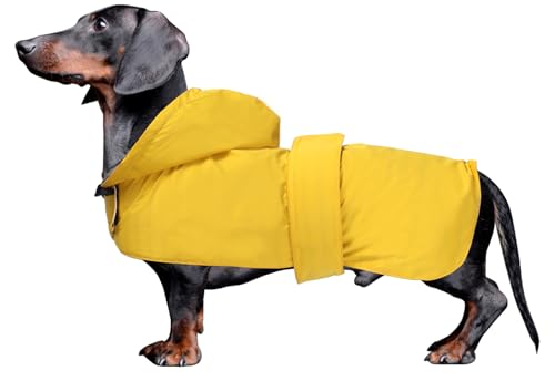 Dachshund coat miniature dachshund coats fit for dachshunds sausage dog rain coat with hoodie hook and loop closure great coverage Yellow M