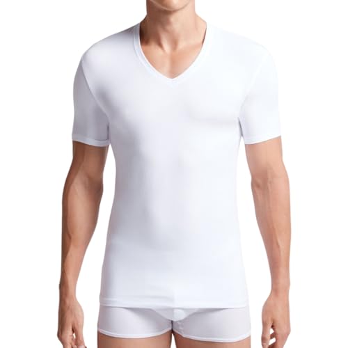 Liabel - Thermo-Shirt für Herren (2er-Pack), Thermo-Baumwolle für den Winter, Interlock-Gewebe, V-Ausschnitt und Rundhalsausschnitt, Schwarz und Weiß, Weiß V-Ausschnitt, Medium