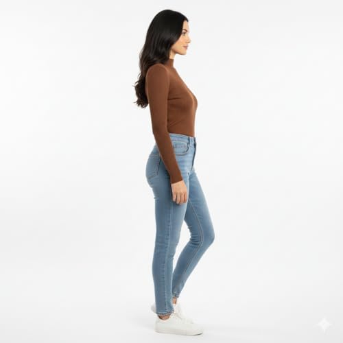 Image of Women Ribbed High Neck Full Sleeve Pullover Sweater|Solid Stretchable Slim Fit Winter Wear Top for Casual & Office Use