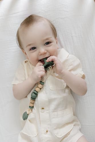 Image of Silicone Pacifier Clip - Metal-Free, Rust-Free, 100% Food-Grade Silicone and Natural Beech Wood, Secure Pacifier Holder - Olive - Mila & Lulu