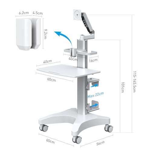 BEWISER Medizinischer Rollwagen Monitor Halterung Mobiles Podium, Mobiler Laptopwagen Robuste Basis, Computertisch Trolley für Zahnklinik, Krankenpflege,PC Workstation