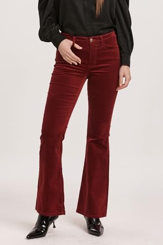 DEAR JOHN Rosa Flare Pant Mid Rise Slim Fit Full Inseam Flared Hem Comfort Stretch Velveteen Denim – Burgundy Velvetteen – 274