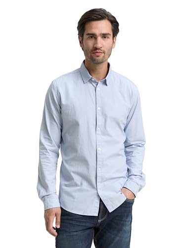 TOM TAILOR Herren Slim Fit Hemd mit Struktur 1023881, 24183 - Light Blue...