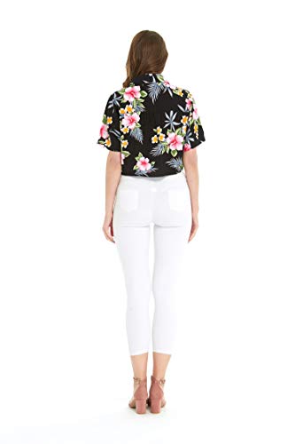 Image of Family Matching Hawaiian Clothes, Hibiscus Black | Black Hibiscus Print • Soft Rayon Fabric • Family Matching Outfits • Vacation Ready • Luau Party Wear