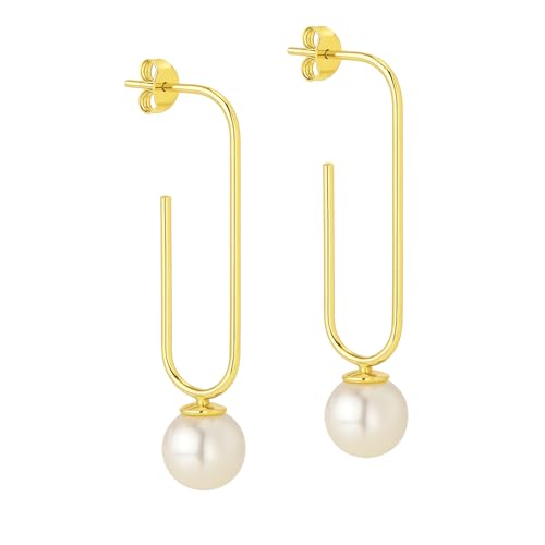 Boucles d'oreilles pendantes argent plaqué or et perles anti-allergie pour peau sensible