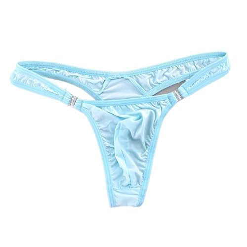 Button Design Pouch Nylon Underwear Men Thong Sexy Translucent Ice Silk Low Waist G-String Male Panties Plus Size (Color : Sky Blue, Size : X-Large)