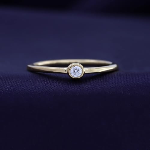 2.5MM Round Cut Lab Grown Diamond Bezel Set Solitaire Stackable Engagement Ring In 14k Gold Over Sterling Silver (0.07 Cttw), Gift For Her2