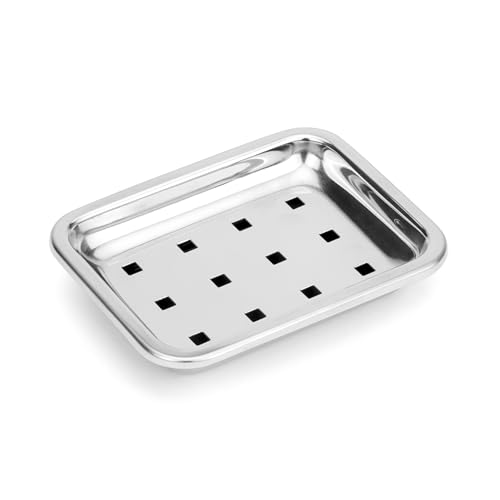 Image of Expresso Soap Dish Holder Stainless Steel Double Layer Soap Tray with Drain for Bathroom, Shower, Tub and Kitchen Sink (Rectangle)