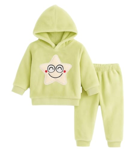 Image of Bold N Elegant Unisex Kids Fleece Printed Smiling Star Warm Fur Pullover Sweatshirt Hoodie Tshirt and Jogger Pant Winter Clothing Set Dress