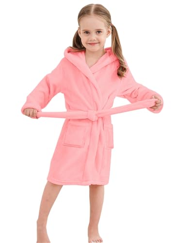 Image of Umeyda Girls Fleece Hooded Robes, Warm Printed Bath Robe for Kids Soft Fuzzy Bathrobe for Gifts